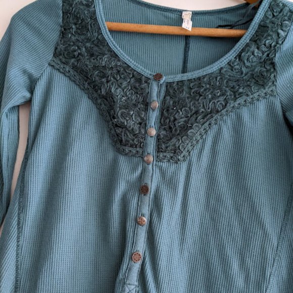 Free People Teal Blue Long Sleeve Blouse Size S - Picture 10 of 10